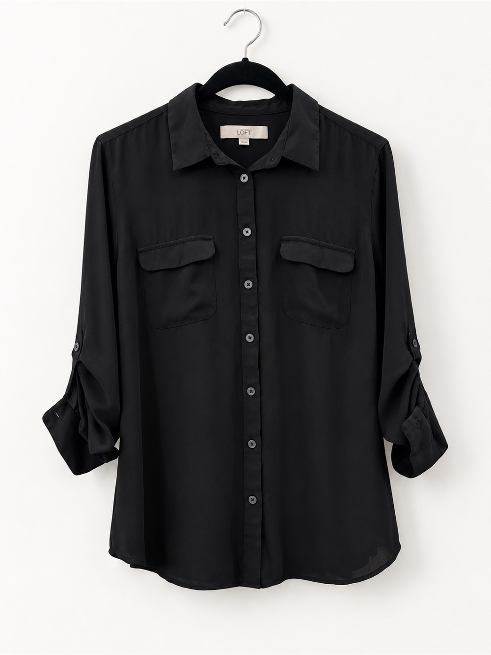 LOFT Black Button-Down Blouse